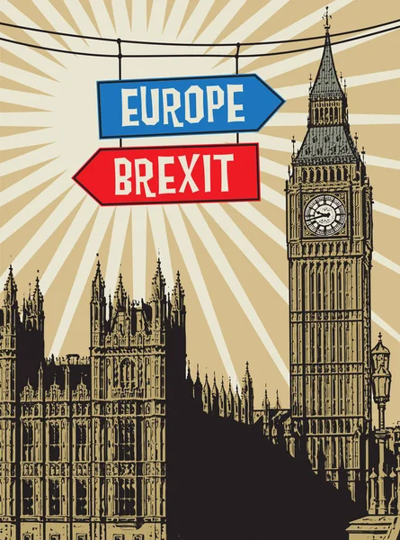 Streszczenie Plakat Pałacu Westminsterskiego Wieża Elżbiety Sławny Londyn Tekst Europa — Wektor stockowy