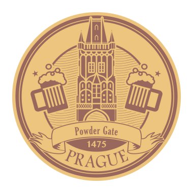 Prague, Çek Cumhuriyeti, Barut Kapısı damga, vektör çizim içinde yazılmış adı ile soyut damgası
