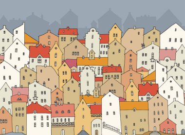 Windows, şirin elle çizilmiş evler konut doodle, illüstrasyon vektör