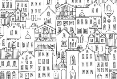 Windows, şirin elle çizilmiş evler konut doodle, illüstrasyon vektör