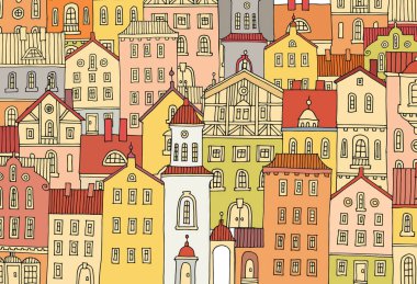 Windows, şirin elle çizilmiş evler konut doodle, illüstrasyon vektör