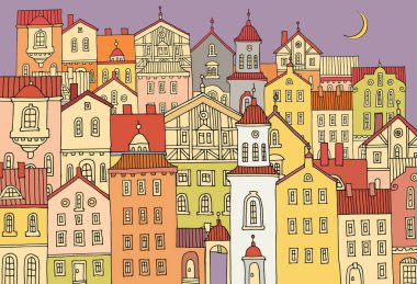 Windows, şirin elle çizilmiş evler konut doodle, illüstrasyon vektör