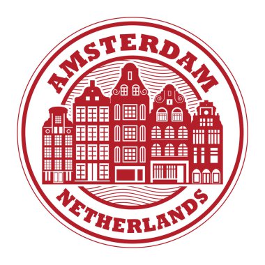 Arka lastik damgası içinde vektör çizim kelimelerle Amsterdam, Hollanda