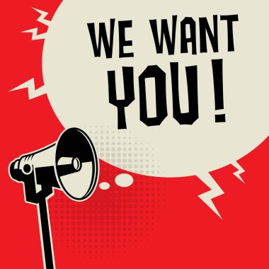 Megafon iş kavramı ile metin biz Want You, vektör çizim