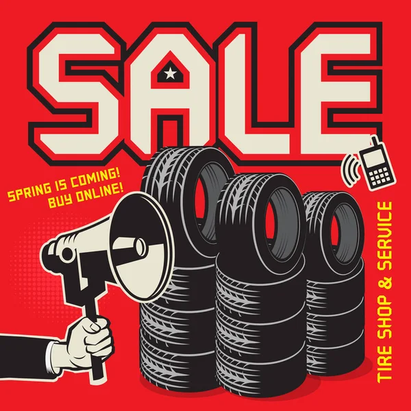 Tire Service Garage Poster Text Sale Tire Shop Service Vector — Stock Vector