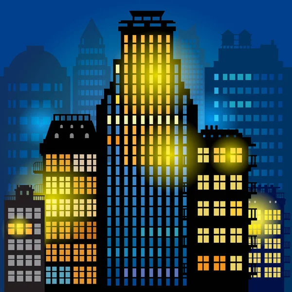Ville Mégapole Skyline Nuit Illustration Vectorielle — Image vectorielle