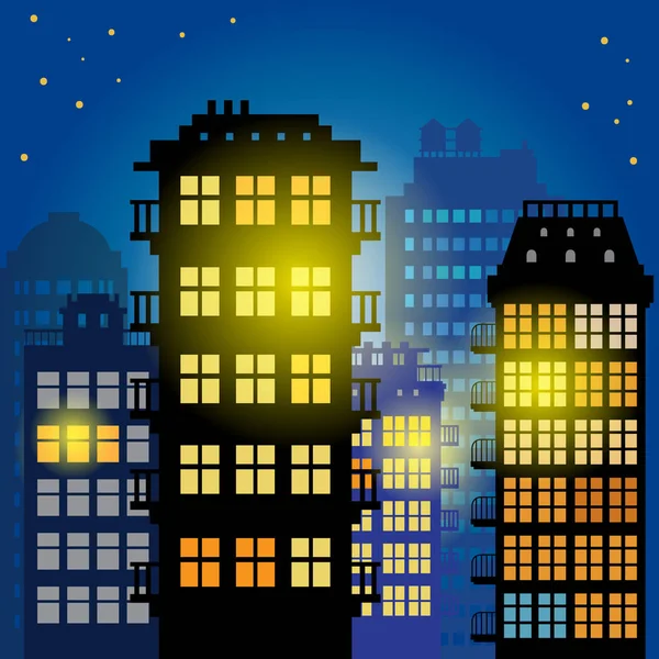 Cidade Megapolis Skyline Noite Ilustração Vetorial — Vetor de Stock