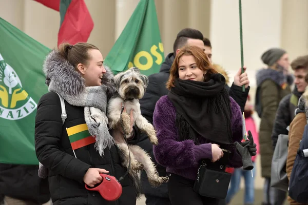 Vilnius Litauen Februar Unbekannte Versammelten Sich Mit Fahnen Einer Geburtstagsfeier — Stockfoto