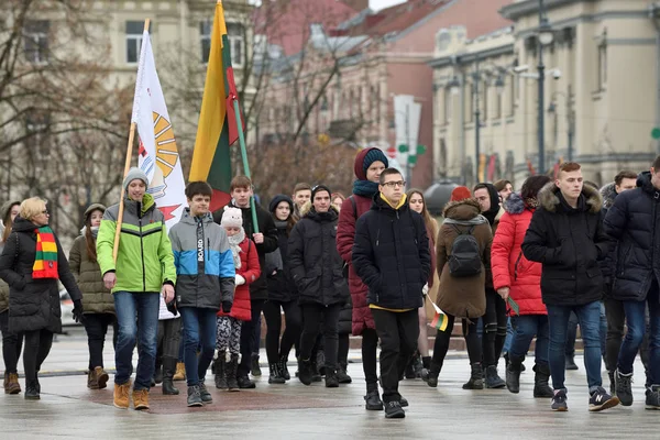 Vilna Lituania Febrero Personas Identificadas Reunieron Con Banderas Una Celebración — Foto de Stock