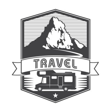 Vintage etiket, rozet, logo veya amblem mobil ev Kamyon ve metin seyahat, vektör çizim ile