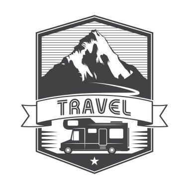 Vintage etiket, rozet, logo veya amblem mobil ev Kamyon ve metin seyahat, vektör çizim ile