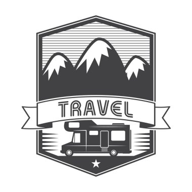 Vintage etiket, rozet, logo veya amblem mobil ev Kamyon ve metin seyahat, vektör çizim ile