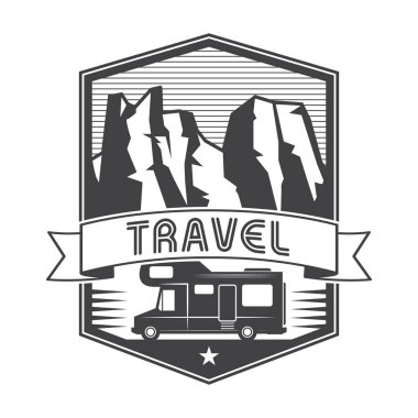 Vintage etiket, rozet, logo veya amblem mobil ev Kamyon ve metin seyahat, vektör çizim ile