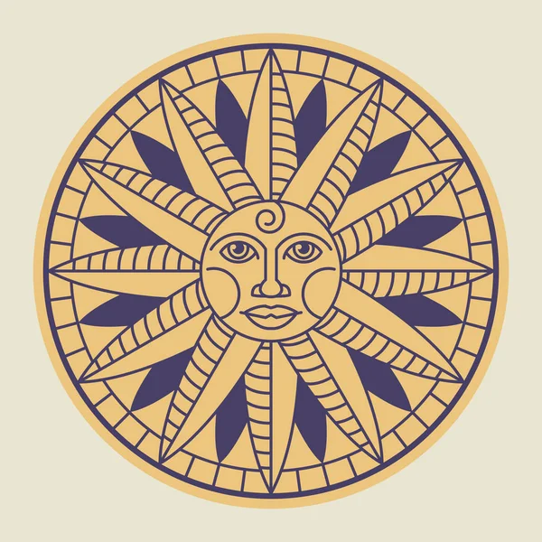 Вінтажне сонце обличчя компас троянда — стоковий вектор