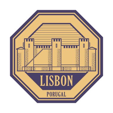 Arka lastik damgası kelimelerle Lizbon, Portekiz