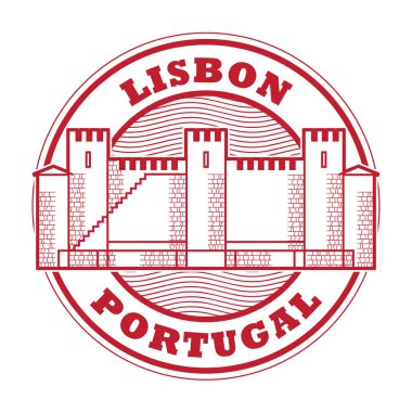 Arka lastik damgası kelimelerle Lizbon, Portekiz
