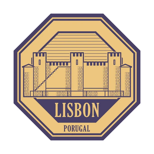 Arka lastik damgası kelimelerle Lizbon, Portekiz