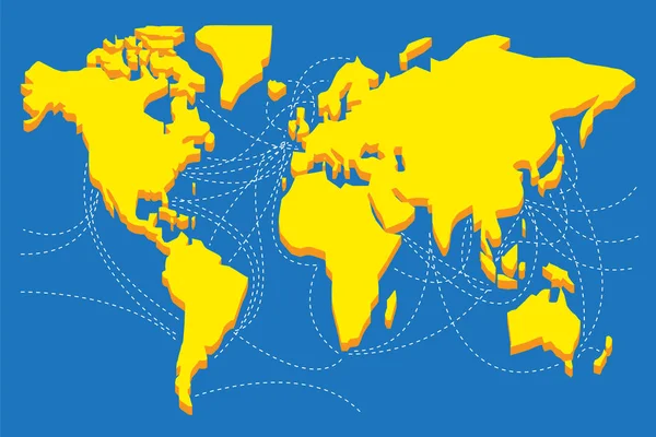 Mappa del mondo silhouette con percorsi di trasporto — Vettoriale Stock