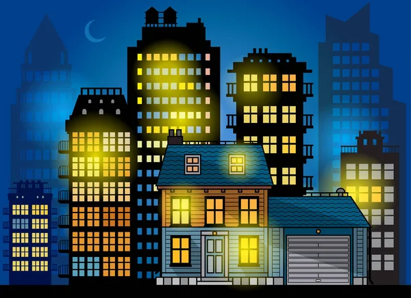 Stadt Megapolis Skyline bei Nacht — Stockvektor