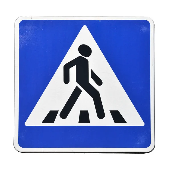 Przejście dla pieszych stary znak drogowy na białym tle — Zdjęcie stockowe