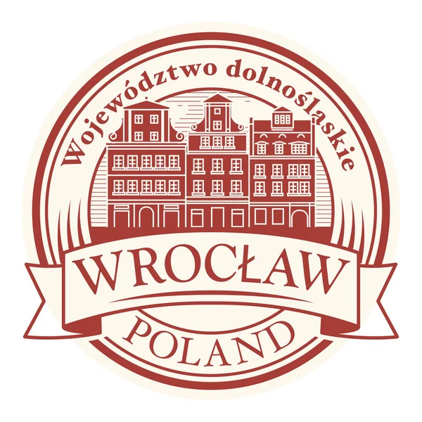 Stamp with Wroclaw old town, Poland — Stock Vector