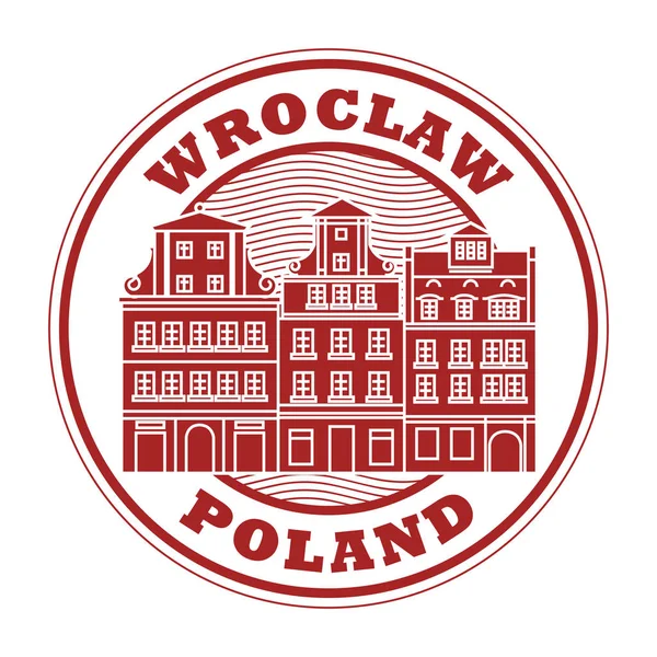 Stamp with Wroclaw old town, Poland — Stock Vector