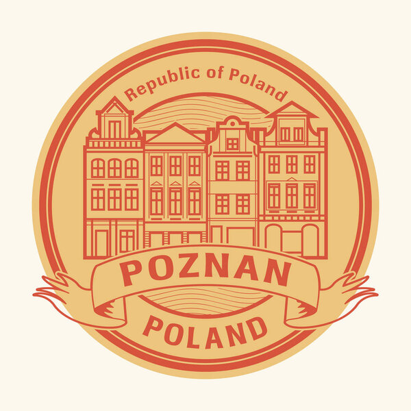 Abstract rubber stamp with Poznan old town