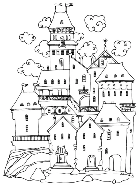 Burg mit Türmen von Hand gezeichnet — Stockvektor