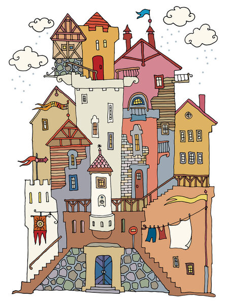 Castle with towers hand-drawn