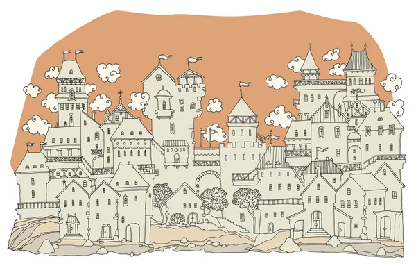 城堡与塔手绘 — 图库矢量图片