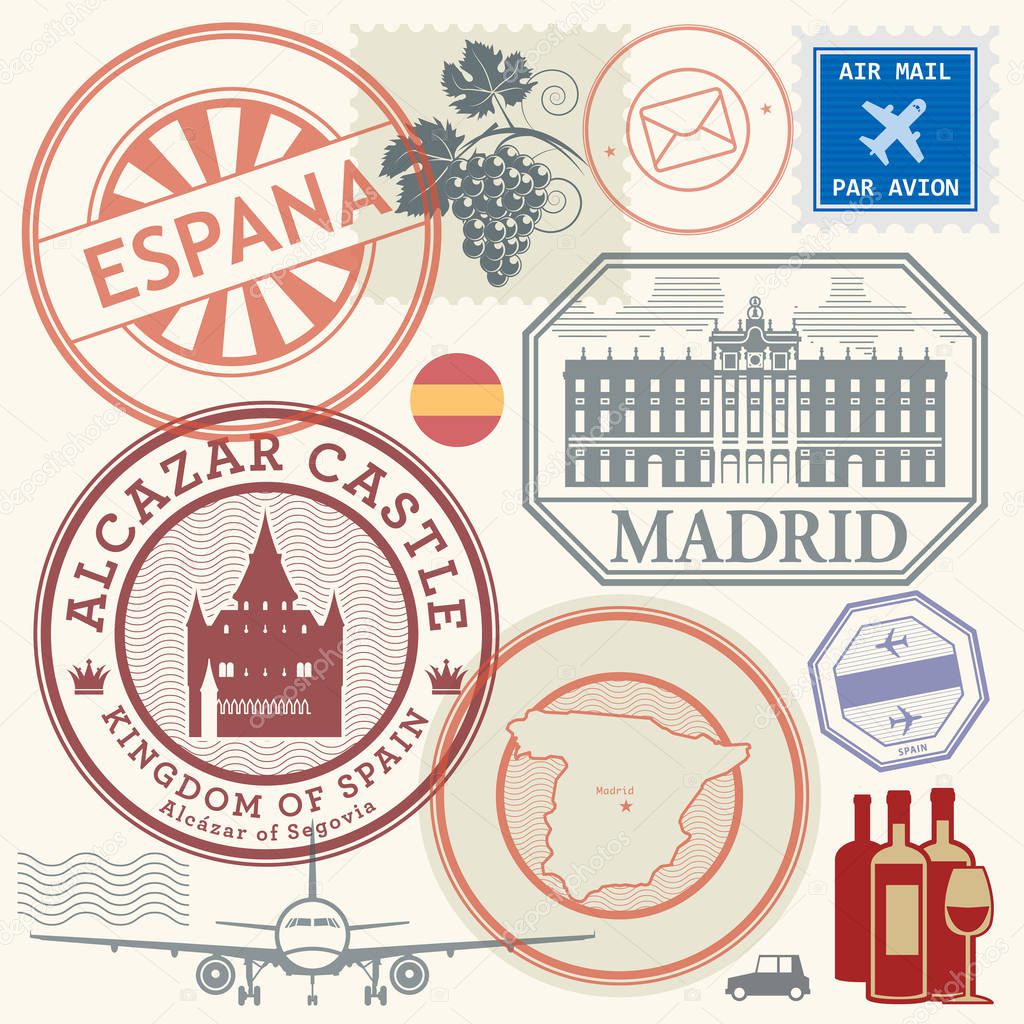 Travel stamps or symbols set Spain, Europe 