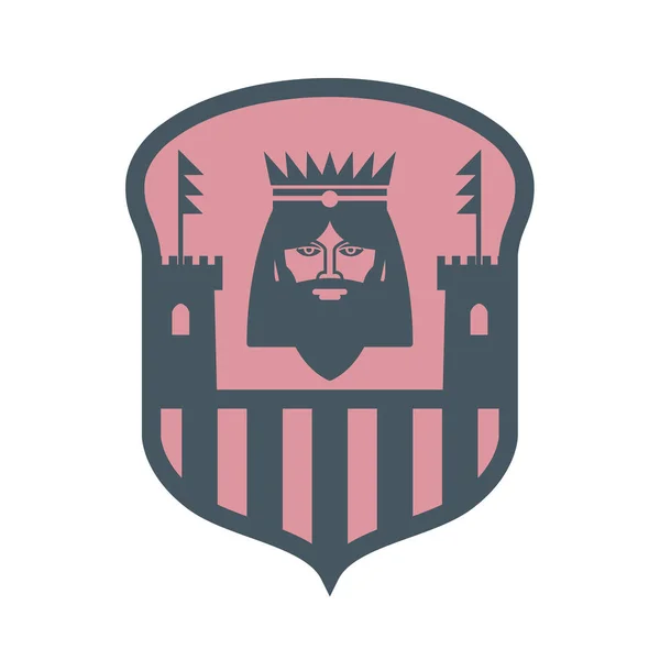 Cabeça de rei e silhueta do Castelo, desenho do escudo — Vetor de Stock