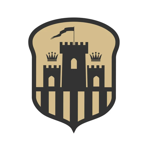 Σιλουέτα κάστρου, στέμματος και σημαίας, σχεδιασμός ασπίδας — Διανυσματικό Αρχείο