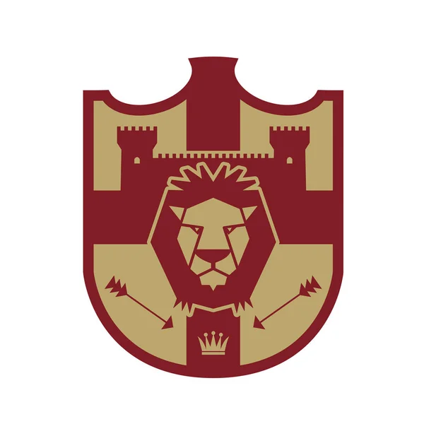 Löwenkopf und Burgsilhouette, Schildgestaltung — Stockvektor