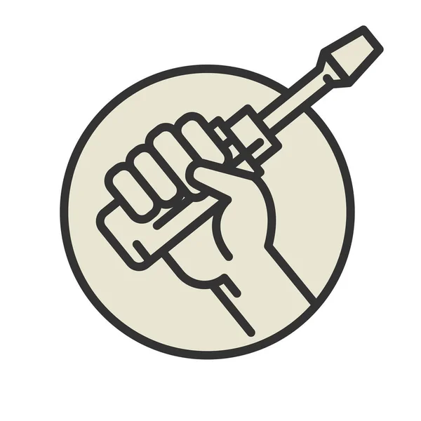 Screwdriver in hand icon or symbol isolated — Stock Vector