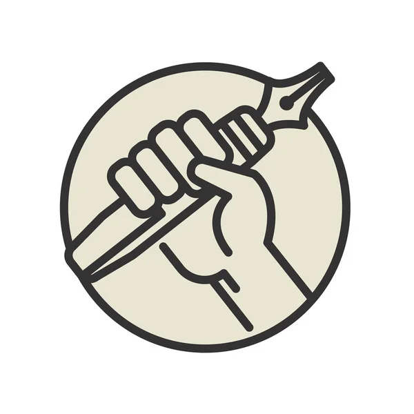 Pióro odręczne w ikonie dłoni lub symbolu na białym tle — Wektor stockowy