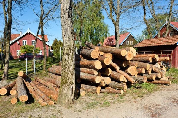 Tuoretta Polttopuuta Tuoreita Sahatukkeja Polttopuiden Kirjaaminen — kuvapankkivalokuva