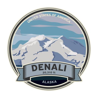 Denali tepesi Alaska 'daki Denali Ulusal Parkı' nda. Vektör illüstrasyonu