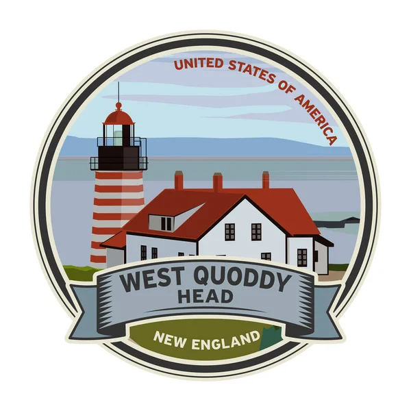 West Quoddy Head Lighthouse Maine New England United States ベクターイラスト — ストックベクタ