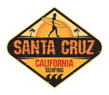 Santa Cruz, California - Sörfçü çıkartması, pul ya da işaret tasarımı, vektör illüstrasyonu
