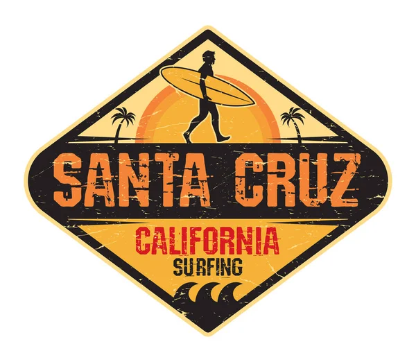 Santa Cruz California Surfer Sticker Stamp Sign Design Vector Illustration — Stock Vector