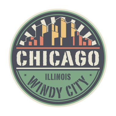 Chicago, Illinois, Windy City, vektör illüstrasyonlu damga ya da etiket