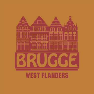 Pazar kare binalar ve Brugge, West Flanders, içinde vektör illüstrasyonu yazıyor.