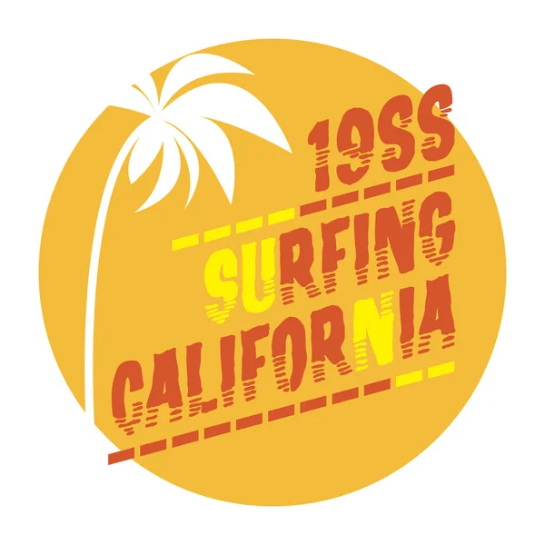 Tema Surf Com Texto Califórnia Costa Oeste Tipografia Gráficos Shirt — Vetor de Stock
