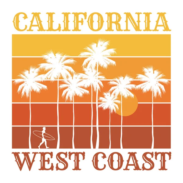 Thema Surfen Met Tekst California West Coast Typografie Shirt Graphics — Stockvector