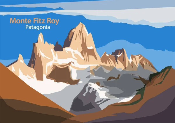 菲兹罗伊山 Monte Fitz Roy 是阿根廷和智利交界的巴塔哥尼亚的一座山 — 图库矢量图片