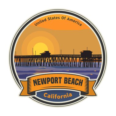 Newport Sahili, Kaliforniya, Birleşik Devletler. Vektör illüstrasyonu