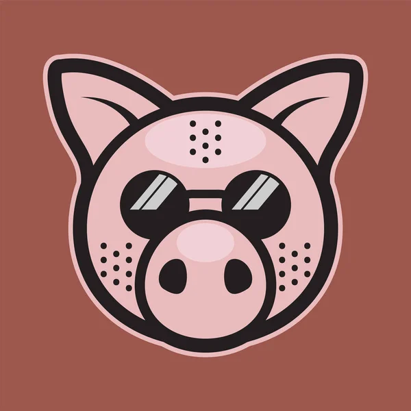 Funny Pig Wear Black Sunglasses Vector Illustration — Stock Vector