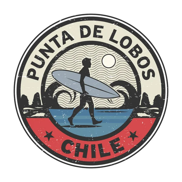 Punta Lobos Chile Surfer Aufkleber Stempel Oder Schilderdesign Vektorabbildung — Stockvektor