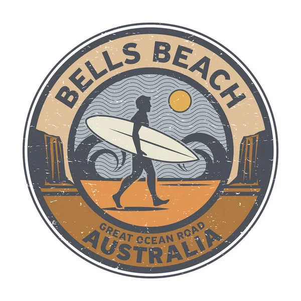 Bells Beach Great Ocean Road Australia Adesivo Surfista Bollo Segno — Vettoriale Stock